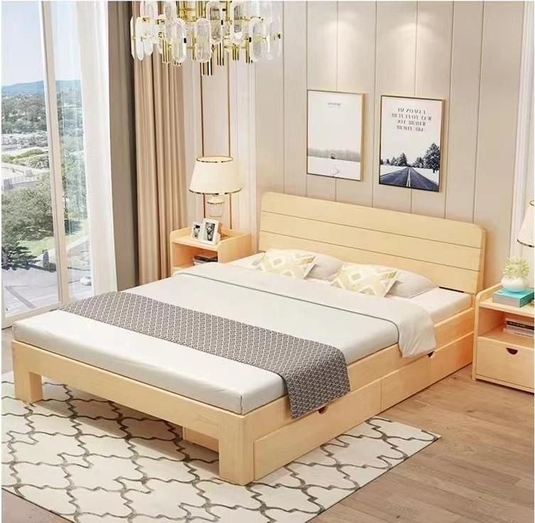 Direct Selling Modern Solid Wood Bedroom Furniture Double Bed Storage Bed