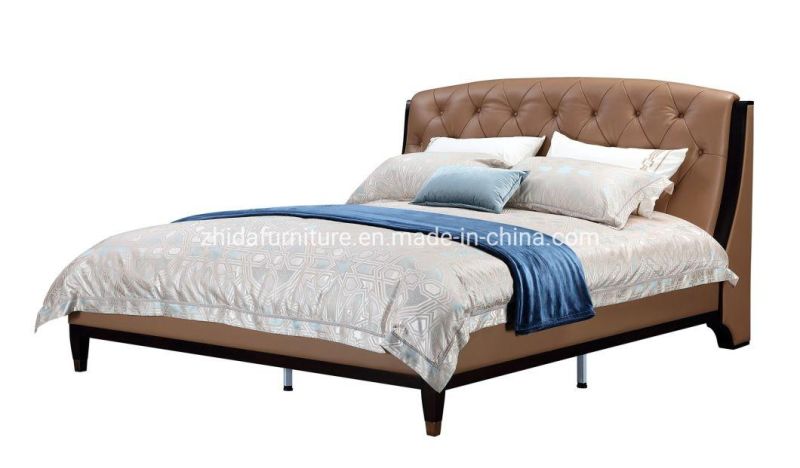 Chinese Factory Modern King Bed Queen Bed Single Bed with Buttons Wood Legs