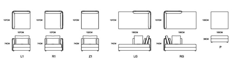 Zhida High-End Good Quality Modern Home Furniture Villa Living Room L Shape Couch Corner Sectional Fabric Sofa