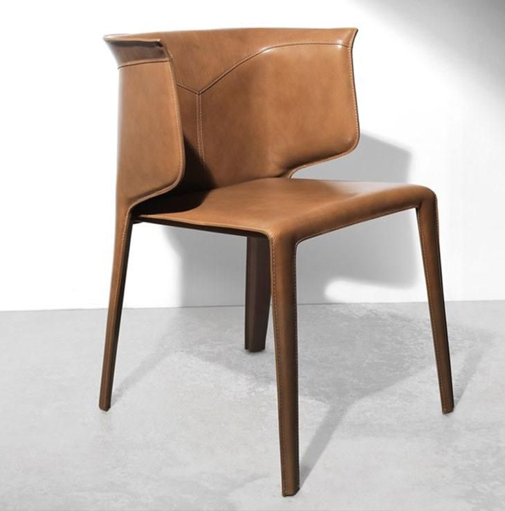 MID-Century Style Kitchen Side Comfy Chairs Dining Chair with Metal Interior Frame Saddle Leather