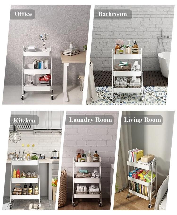 3 Tier Household Storage Trolley Living Room Bedroom Mobile Kitchen Bathroom Metal Cart Modern Home Furniture