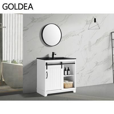 Factory Hangzhou Ceramics American Style Bathroom Wooden Basin Cabinet Vanity with Mirror