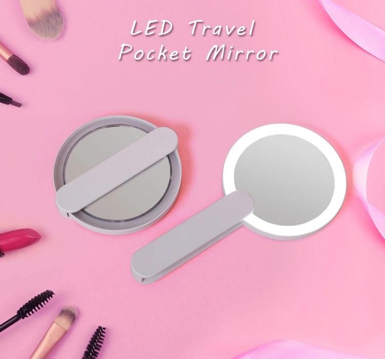 Small Single Side Foldable Pocket Handheld Mirror with LED Light