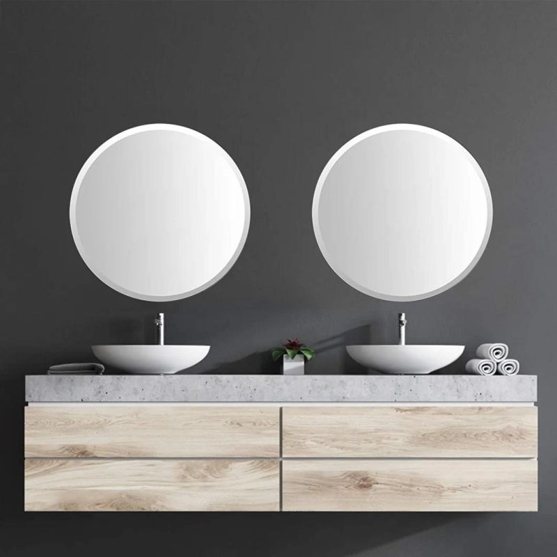 Home Hotel Premium Large Frameless Wall Round Mirror with Streamlined Bevel for Bathroom, Vanity, Bedroom, Living Room