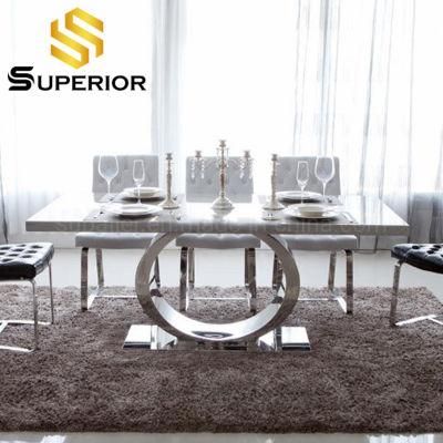 Hotel Luxury Silver Rectangle Marble Dining Table Stainless Steel