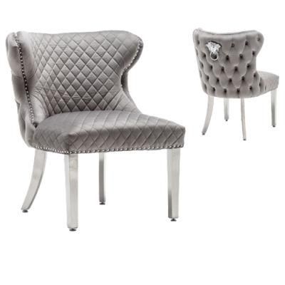 Modern Stainless Steel Velvet Dining Room Chair with Tufted Back Knocker