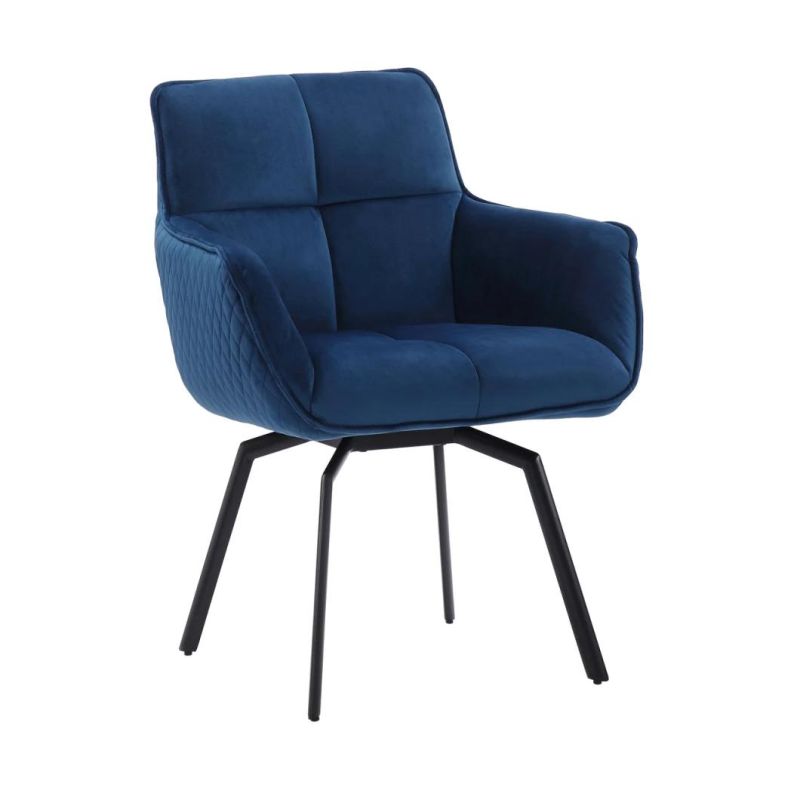 Hot Sale Square Oversize Upholstered Luxury Banquet Armrest Accent Chair Blue Velvet Living Room Leisure Chair with Metal Legs