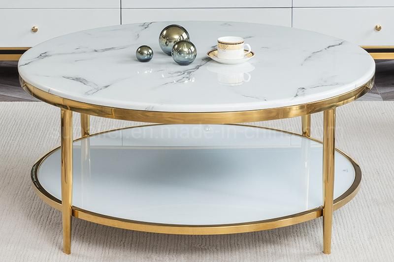 Italian Design White Round Marble Top Coffee Table