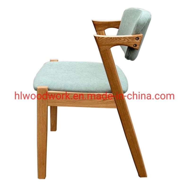 Oak Wood Z Chair Oak Wood Frame Natural Color Green Fabric Cushion and Back Dining Chair Coffee Shop Chair Office Chair Home Furniture