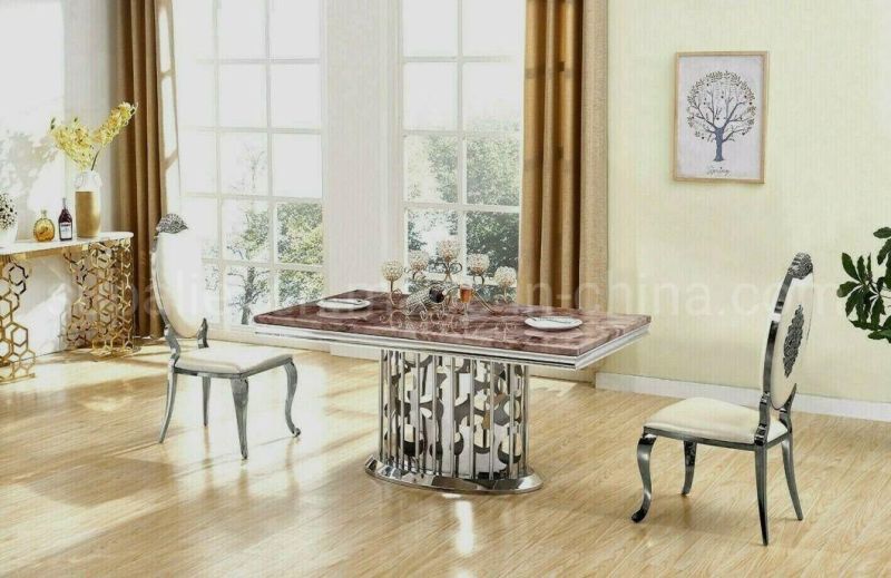 Living Room Furniture Marble Dining Table with Stainless Steel Frame