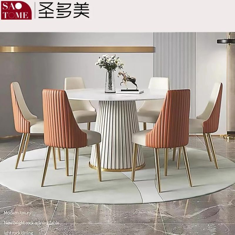 Modern Living Room Rock Board Furniture PU Leather Facing Round Dining Table