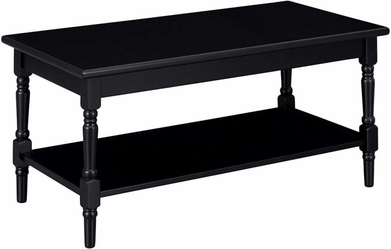 44"W Black Turned Wood Leg Storage Coffee Table