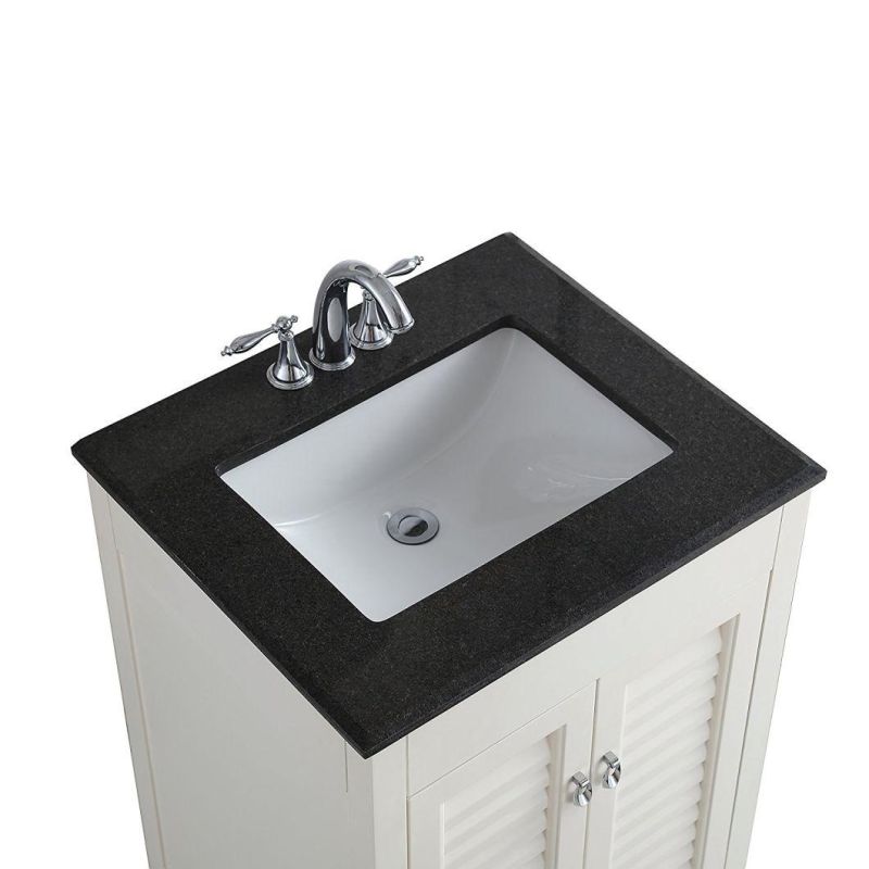 White Solidwood and Plywood Bathroom Vanity with Ceramic Basin & Marble Top