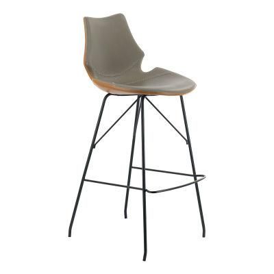 Modern Minimalist Furniture Grey Leather Metal Bar Chair for Sale