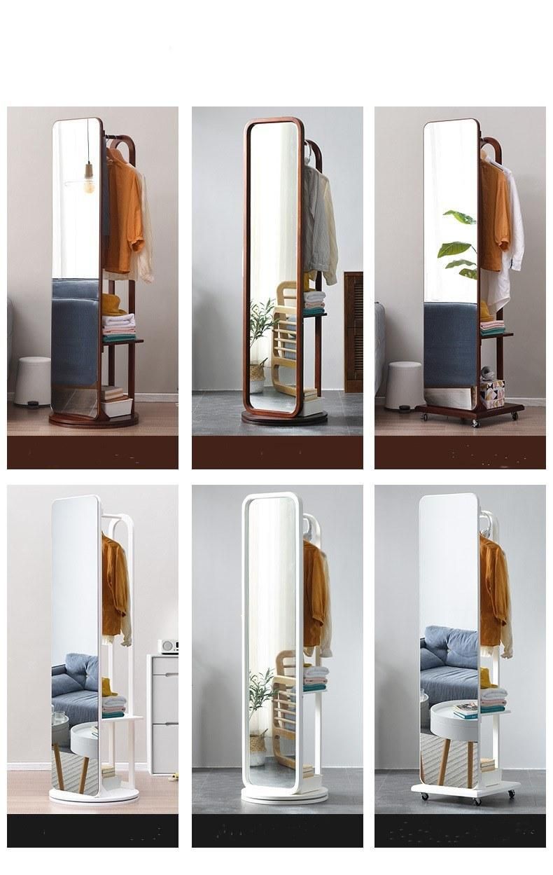 Full-Length Dressing Mirror Bedroom Rotating Floor Mirror Multi-Functional Solid Wood Coat Hanger Furniture