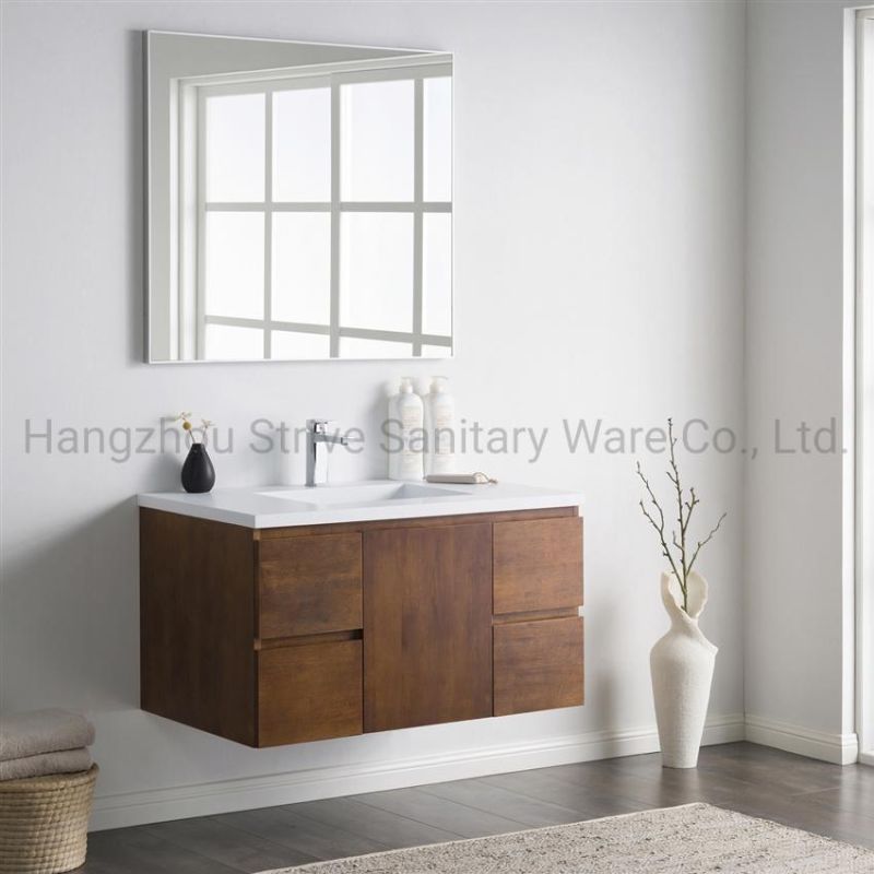 Modern Bathroom Vanity Red Oak Basin Cabinet with Mirror Bathroom Furniture