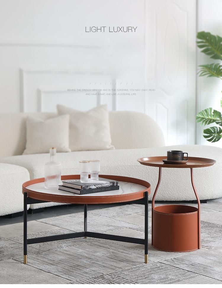 Leather Furniture Orange Marble Rock Plate Coffee Table