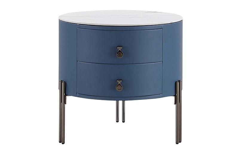 Zhida Home Furniture Bedroom Minimalism Nightstand Modern Bedside Table Villa Living Room Round Wooden Upholstered Side Table Cabinet