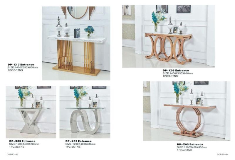 Simple Design Stainless Steel Base Post Console Table with Artificial Marble Top