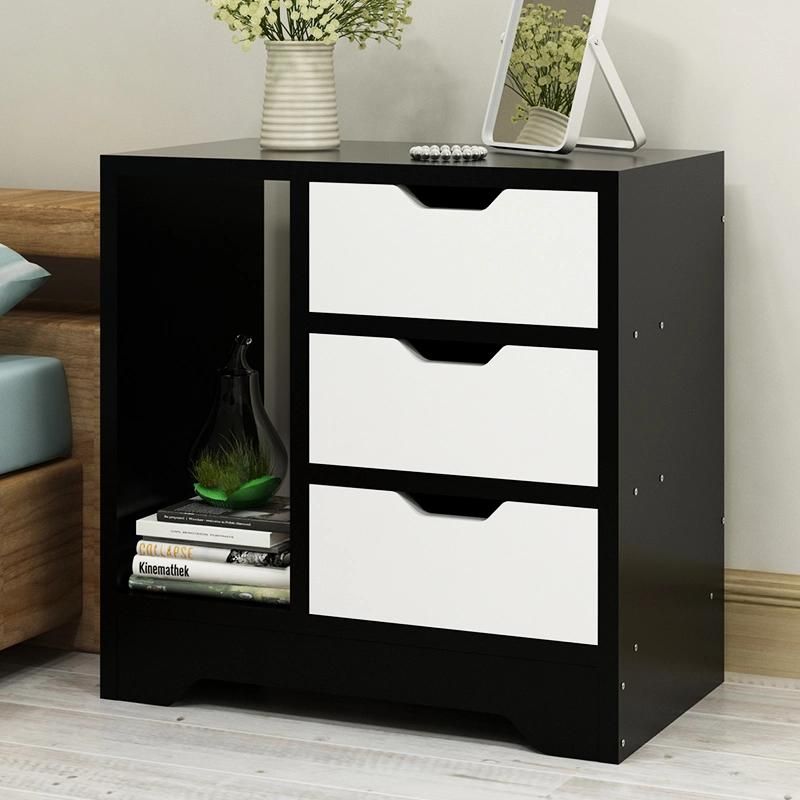 New Style 3 Drawers Bedside Table Tall Bedroom Bedside Caddy Night Stand Wooden Leg Constructed