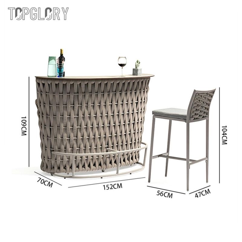 Outdoor Polyester Rope Weave Furniture Bar Chair and Table Suitable for Export