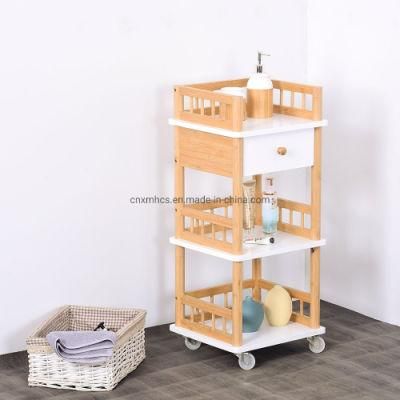 3-Shelf Wood Bamboo Storage Rack Living Room Storage Shelf Dressers Cabinets for Office Kitchen Room