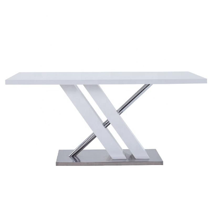 Company Home Furniture Restaurant Kitchen Strong Bearing MDF Top Modern White High Gloss X Shape Leg Dining Table