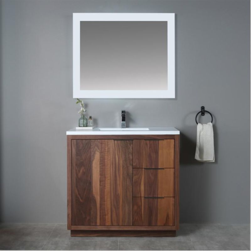 Simple Solid Wood Bathroom Furniture with Ceramics Countertop Modern