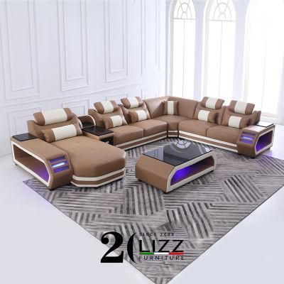 Direct Sell Modern Style Leisure Living Room Couch Furniture European Home Genuine Leather Sofa with LED Lights