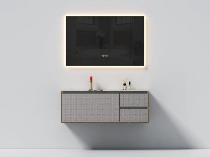 2022 New Design Rock Plate Sink Bathroom Furniture Cabinet with LED Mirror