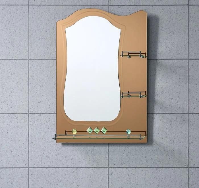 Wholesale Chinese Cheap Price Double Layer Decorative Resin Art Bevel Edge Bathroom Relief Mirror with Glass Shelf