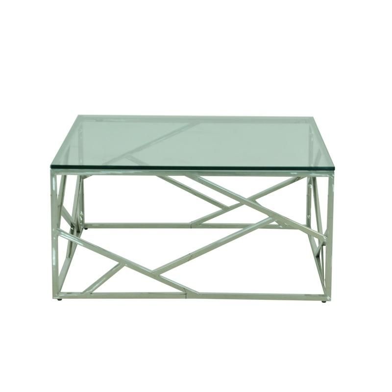 Hot Sale Modern Stainless Steel Chrome Base Coffee Table with Tempered Glass Top