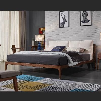 Modern Home Furniture Fabric Cushion Headboard Bedroom Wood Double Bed