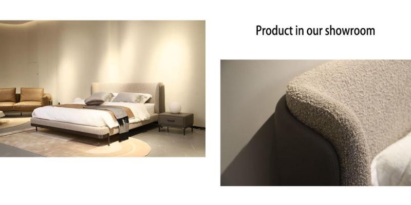 Modern Bedroom Furniture Soft Sherpa Fabric King Queen Size Bed with Ergonomic Headbord