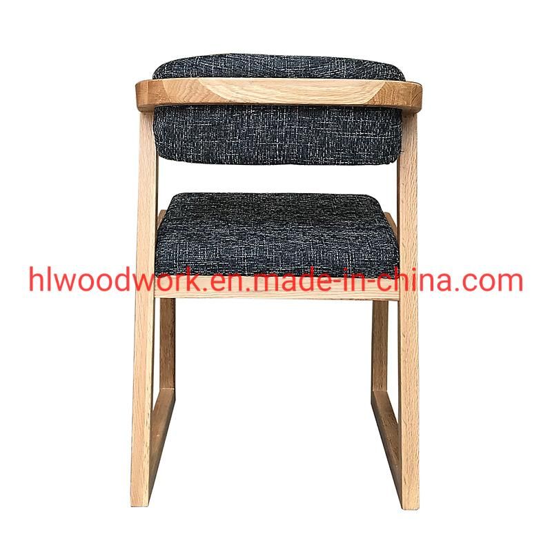 Dining Chair H Style Oak Wood Frame Grey Fabric Cushion Wooden Chair Hotel Furniture