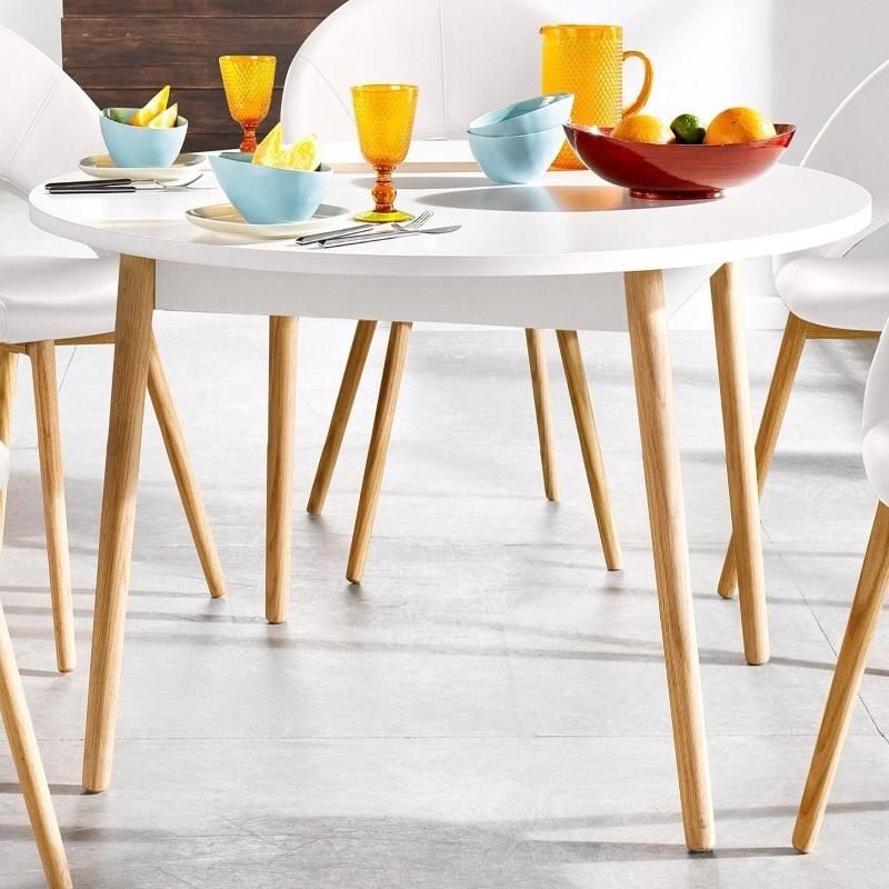 Strong Round Modern Wooden White Dining Table Furniture for Restaurants