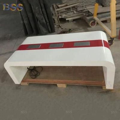 Custom White and Red Solid Surface Office Desk with Outlets