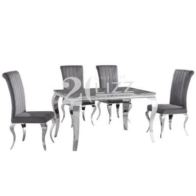 Foshan Factory Wholesale Modern High Quality Home Furniture Set European Dining Room Silver Metal Dining Table