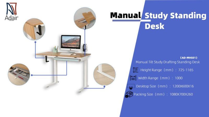 Height Adjustable Hand Crank Sit Stand Study Desk