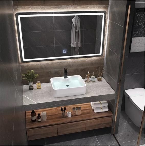 Simple Rock Board One Bathroom Cabinet Combination Light Luxury Mirror Cabinet Set Modern Bathroom Hand Wash Basin Wash Table