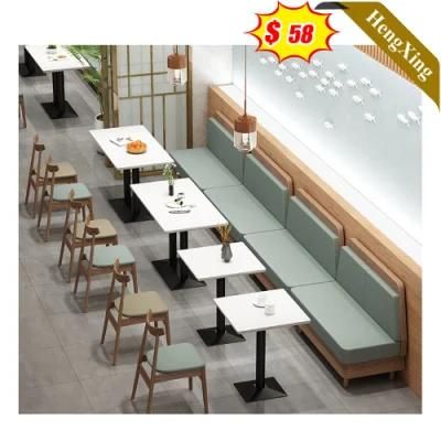 Simple Creative Design Restaurant Furniture Square Melamine Laminated Dining Table with Mini Sofa with Metal Base