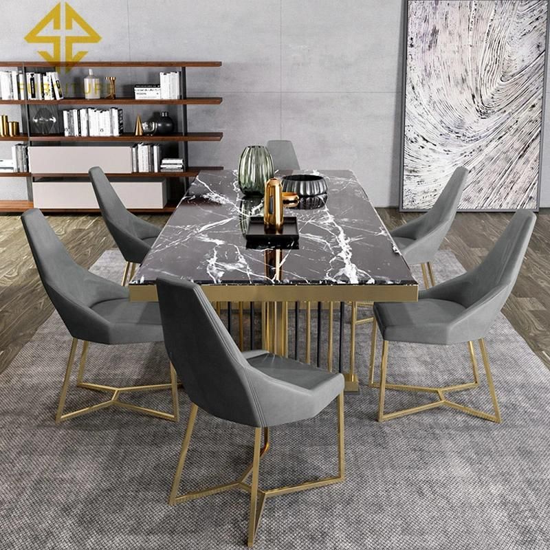 New Coming Special Design Stainless Steel Frame MDF/Marble Top Dining Room Table Sets Home Furniture