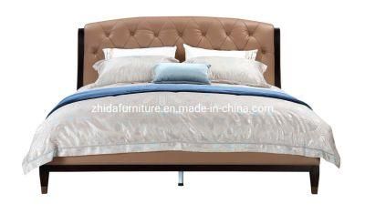 Chinese Factory Modern King Bed Queen Bed Single Bed with Buttons Wood Legs