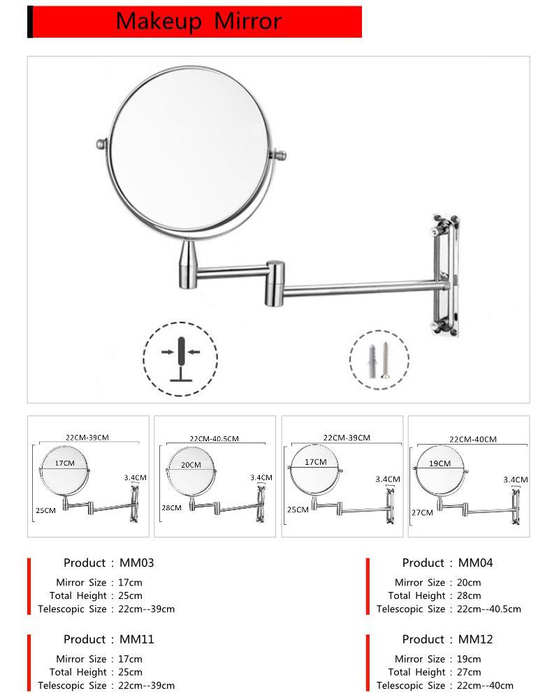 Bathroom Vanity Mirror Folding Telescopic Wall Hanging Free Punching Beauty Mirror Double-Sided High-Definition Beauty Makeup Mirror