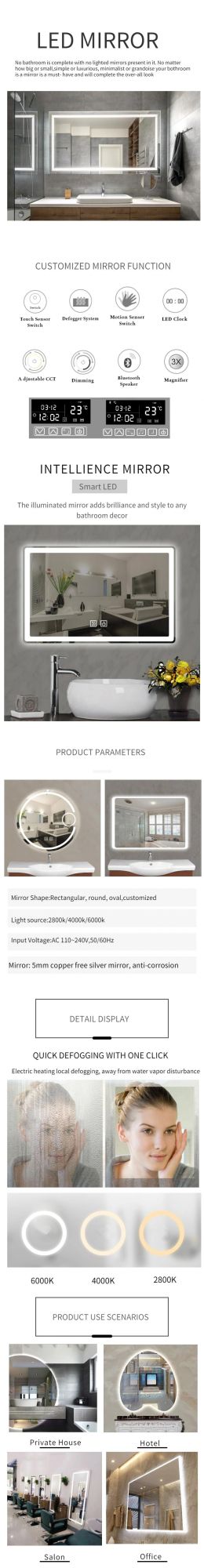 Smart LED Light Makeup LED Mirror for Bathroom