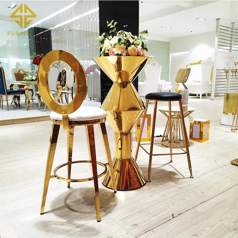 Modern Style Hotel Pub Gold Stainless Steel Frame High Metal Bar Stool