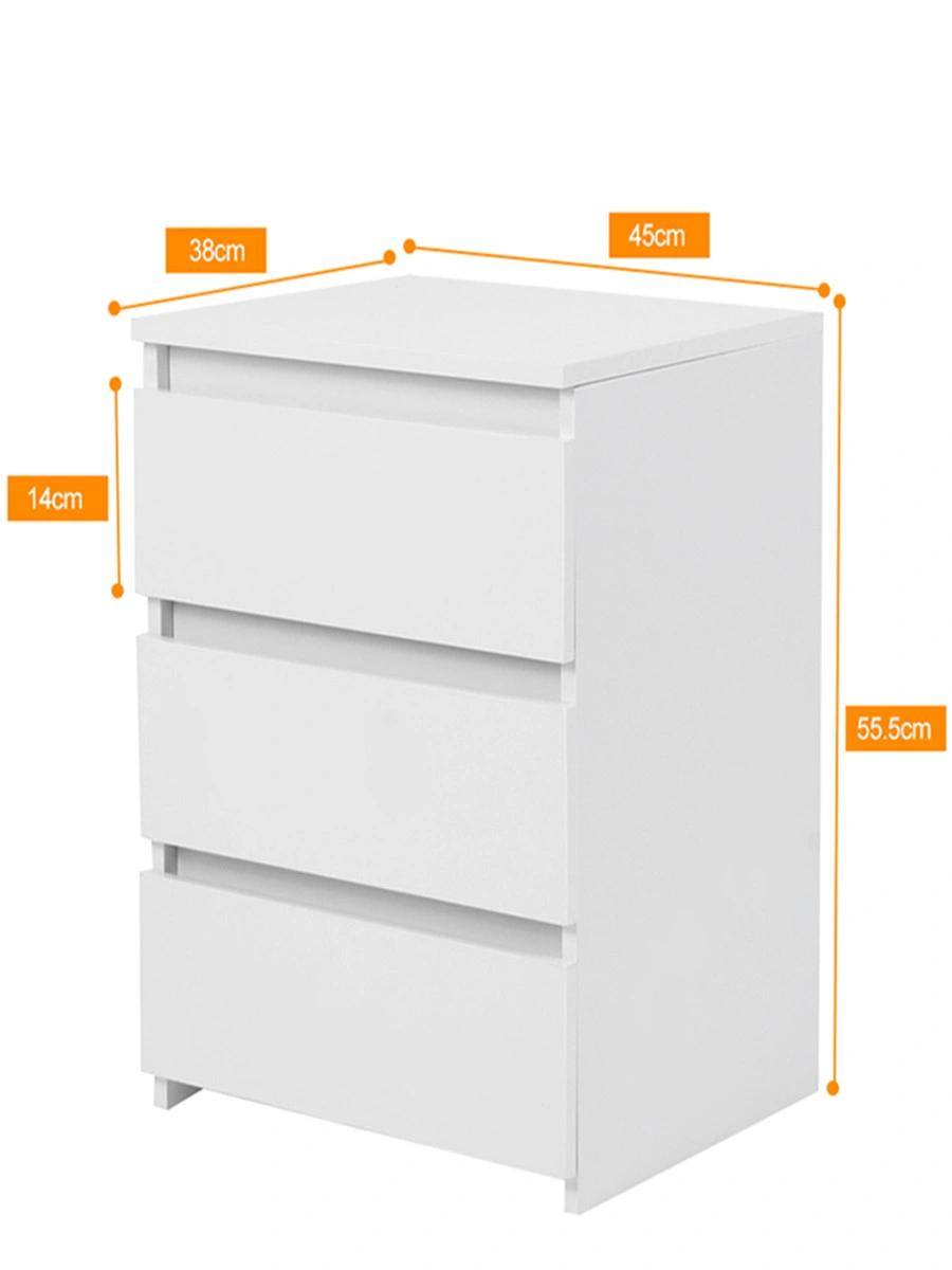 Bedside Table, White Modern 3-Drawer Dresser Nightstand Cabinet Floor Standing Storage Unit End Table for Home Furniture, Bedroom Living Room Accessories