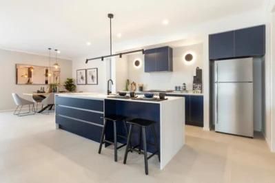 Vintage Blue Cabinets with Island Pantry Cupboard Solid Wood Fitted Kitchen MDF Handleless Design