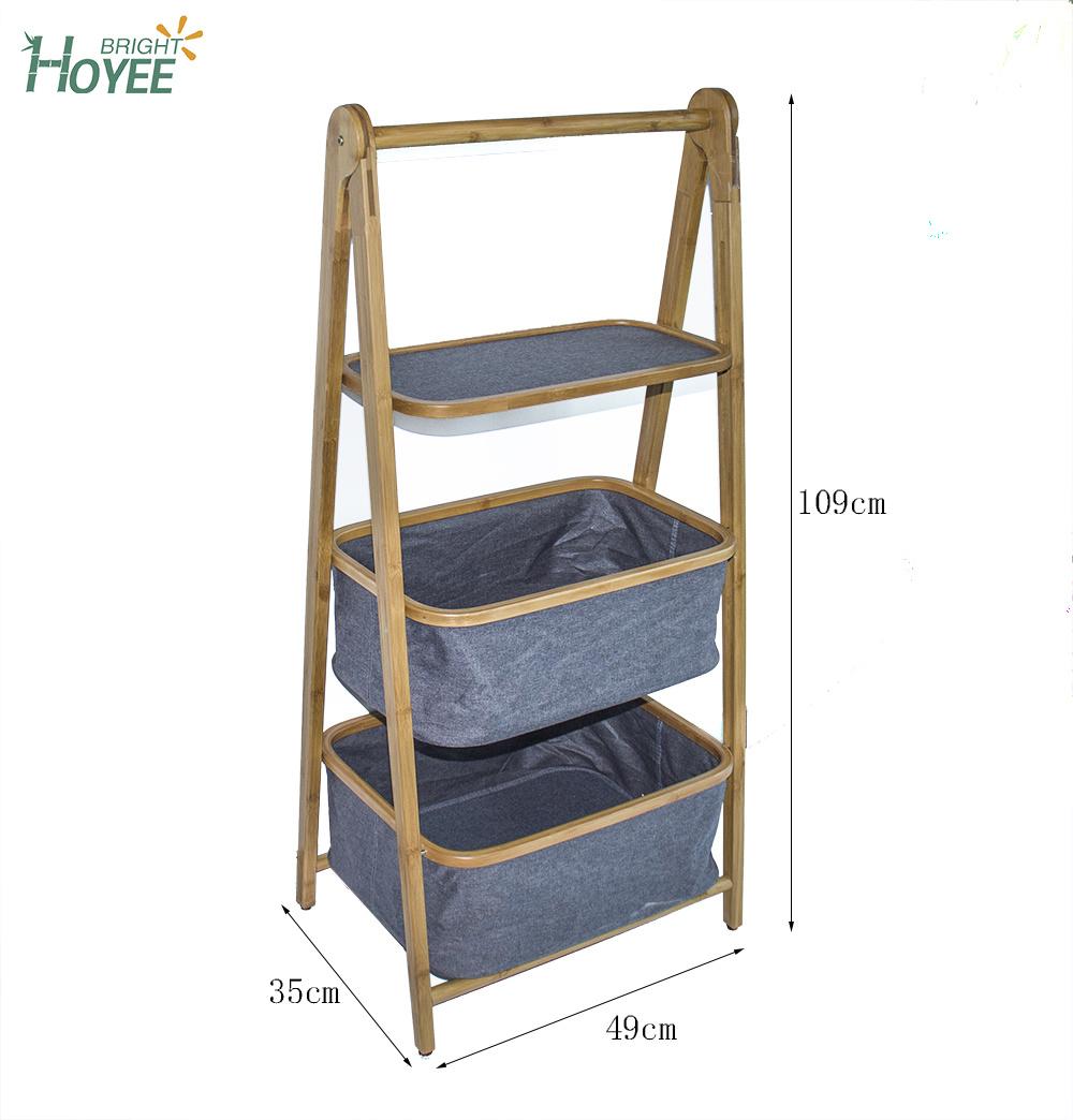 Foldable Bamboo Bathroom Shelf with 1 Shelf 2 Baskets, Storage Display Shelving Unit