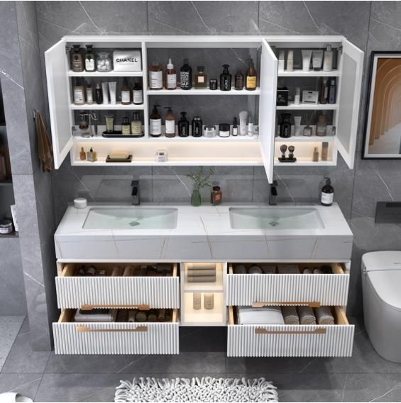 Modern Rock Board Bathroom Cabinet Combination Simple Light Luxury Solid Wood Toilet Intelligent Wash Table Wash Basin Basin Bathroom